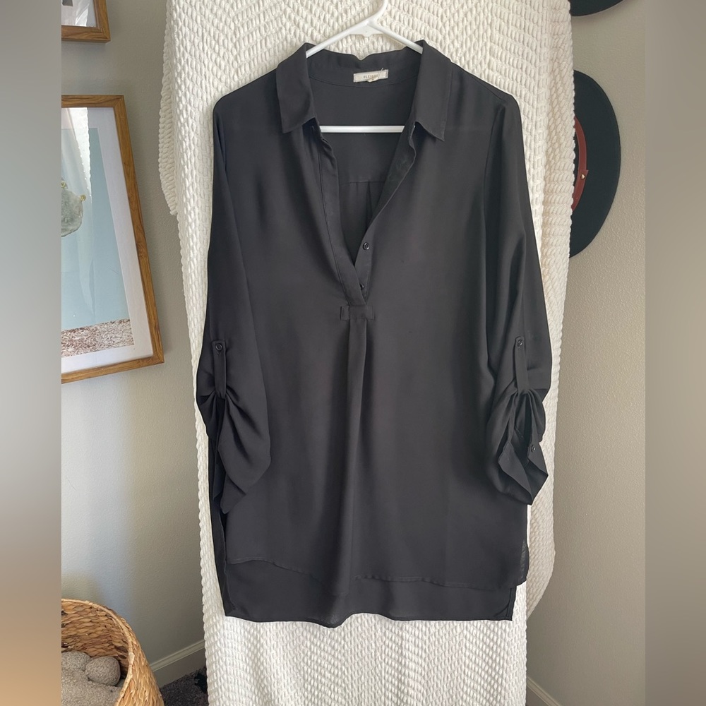 Pleione Black Long Sleeve High Low Blouse Size Medium